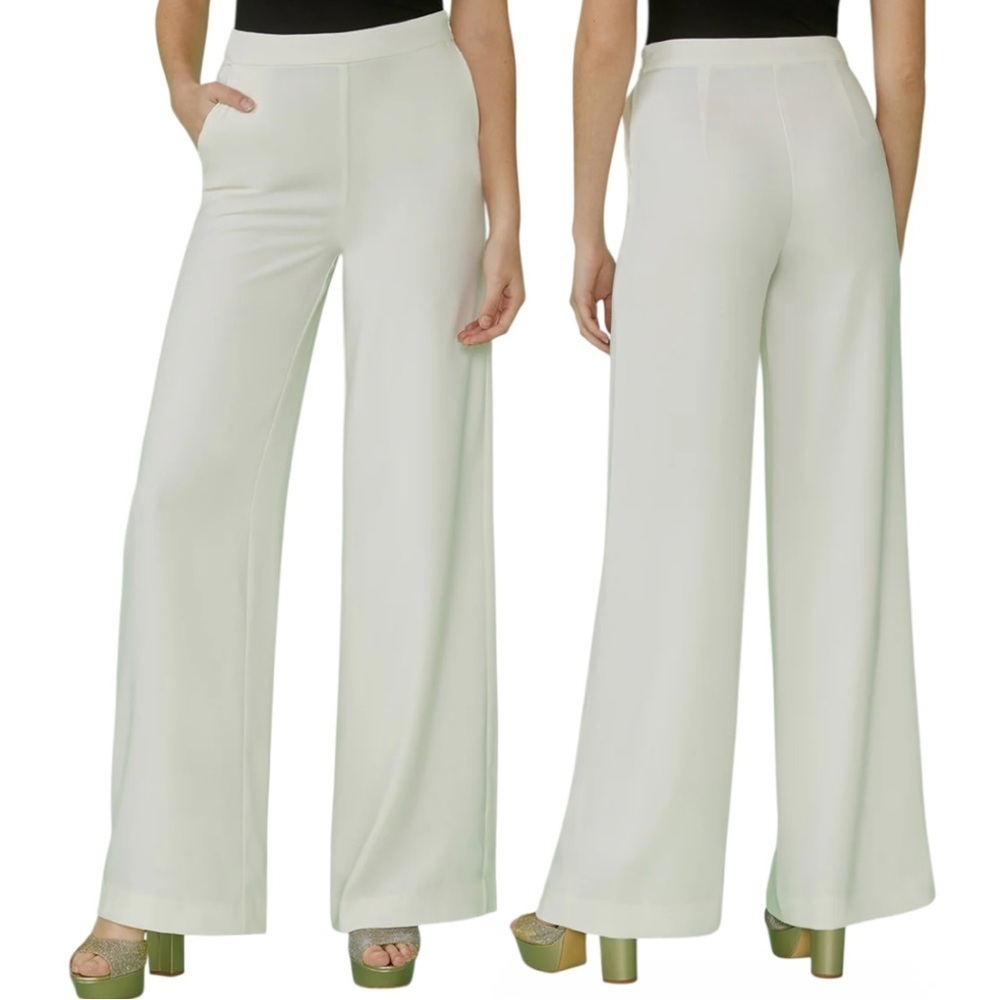 ModCloth Business Officewear High Waisted Wide-Leg Cream Trousers Pants Sz 14